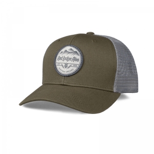 Emblem-Headwear-5525-Classic-Trucker_Red-Lodge-Ales_Olive-Grey_Front