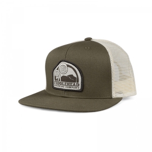 Emblem-Headwear_5560-Flat-Bill-Trucker_Fiddlehead_Olive-Ivory_Front