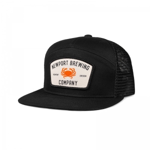 Emblem-Headwear_5570-7-Panel-Trucker_Newport-Brewing_Black_Front