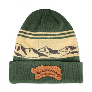 Lacumbre knit beanie with faux leather patch.