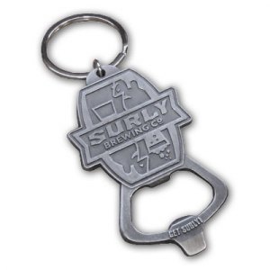 Surly custom die-cast keychain with can popper tab