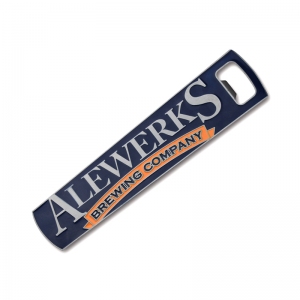 Alewerks custom paddle opener with blue and orange enamel fill