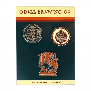 Odell lapel pin 3-pack on custom display card.