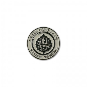 Odell soft enamel round lapel pin.