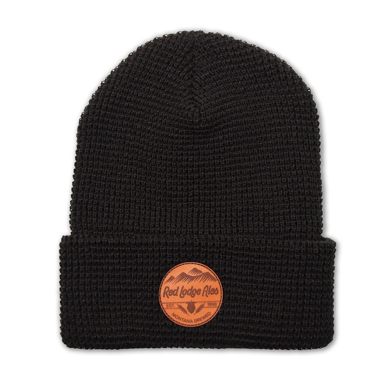 Red Lodge waffle knit beanie with leather patch