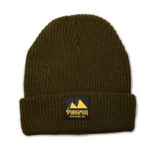 Pyramid cuff beanie with woven label