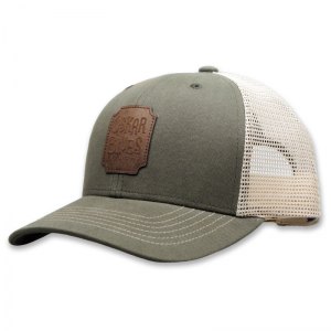 Oskar Blues leather patch green trucker