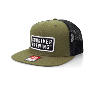 Sunriver-Brewing_Flat-Bill-Trucker_Woven-Logo-Patch_Olive_Front