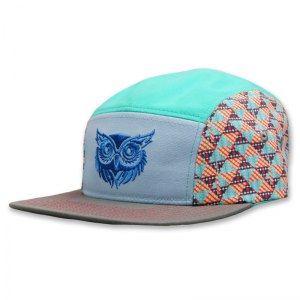 Blue Owl camper with embroidered logo and custom pattern printed sides