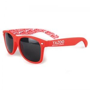Yazoo red matte sunglasses with inside arm print
