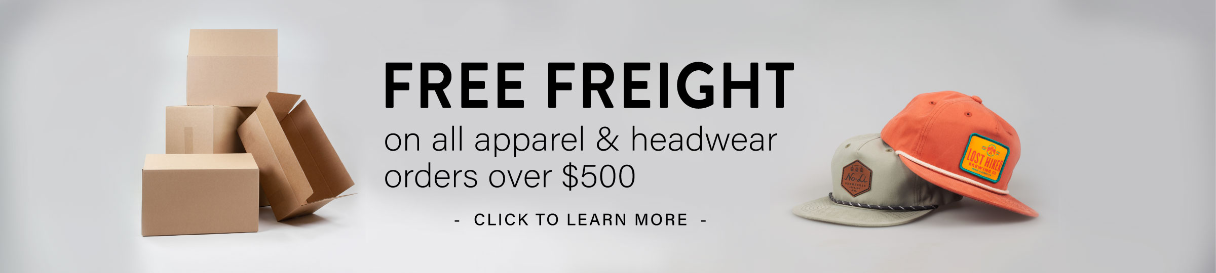 Free Freight on all apparel & Headwear orders over $500